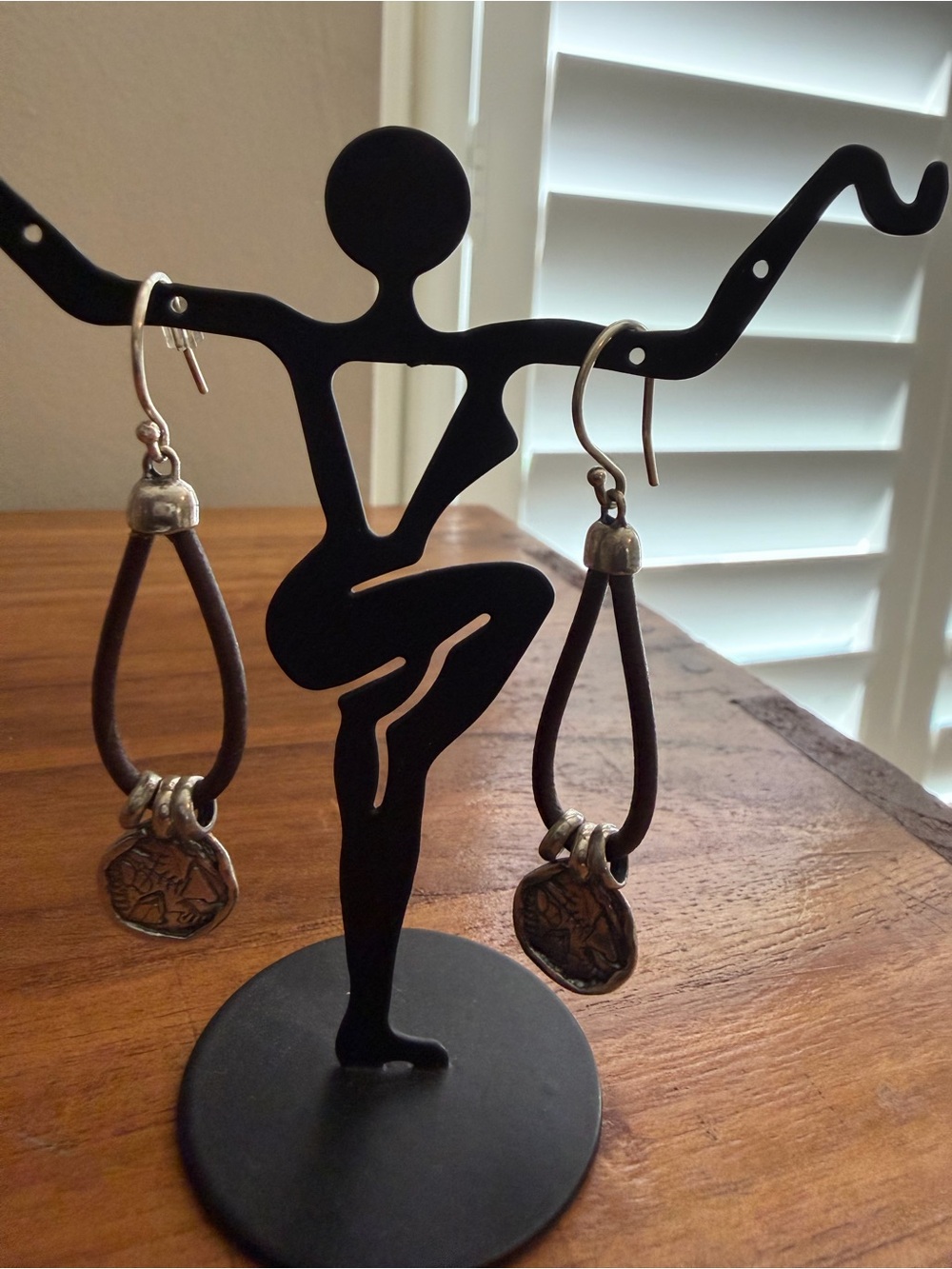 Silpada leather bronze and silver drop earrings
